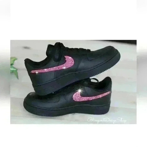 Bling Nike Air Force 1 Low Sneakers Customized with Pink Swarovski Crystals - Picture 1 of 6